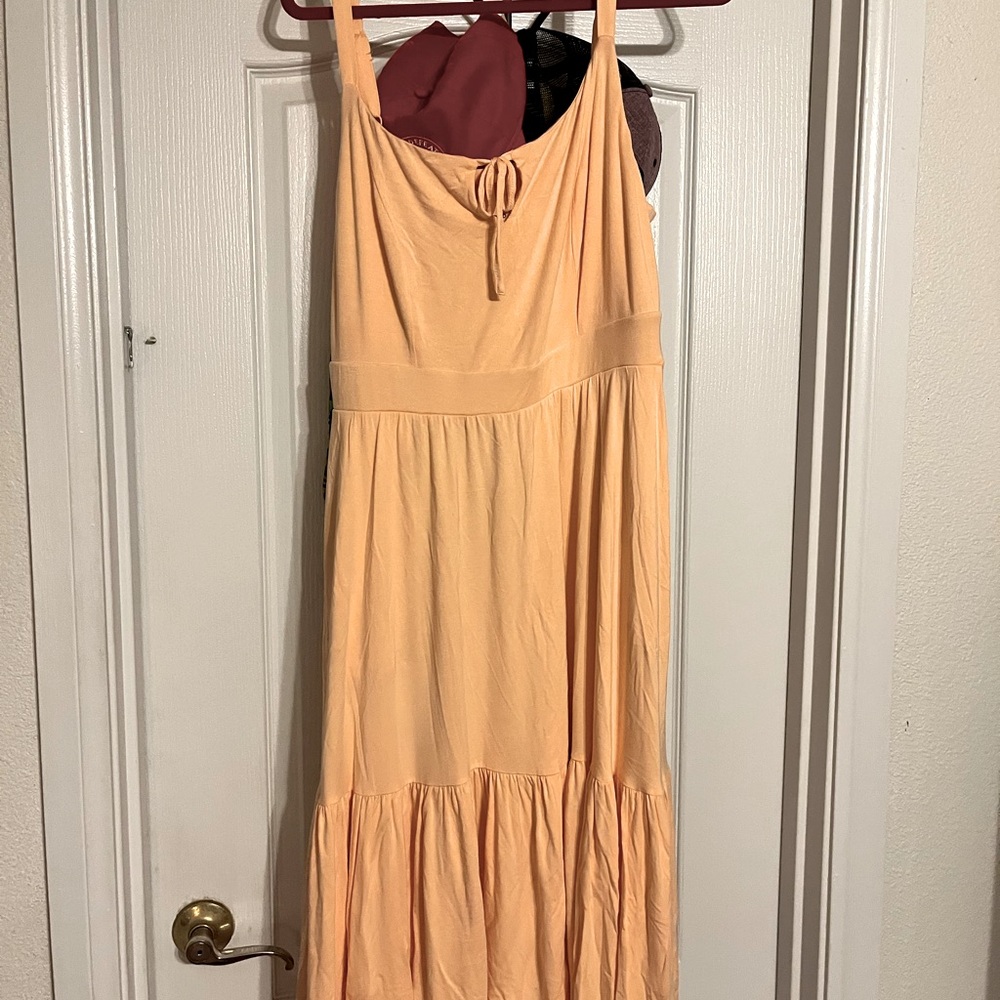 Super Soft Peach Tie-Front Tiered Midi Dress